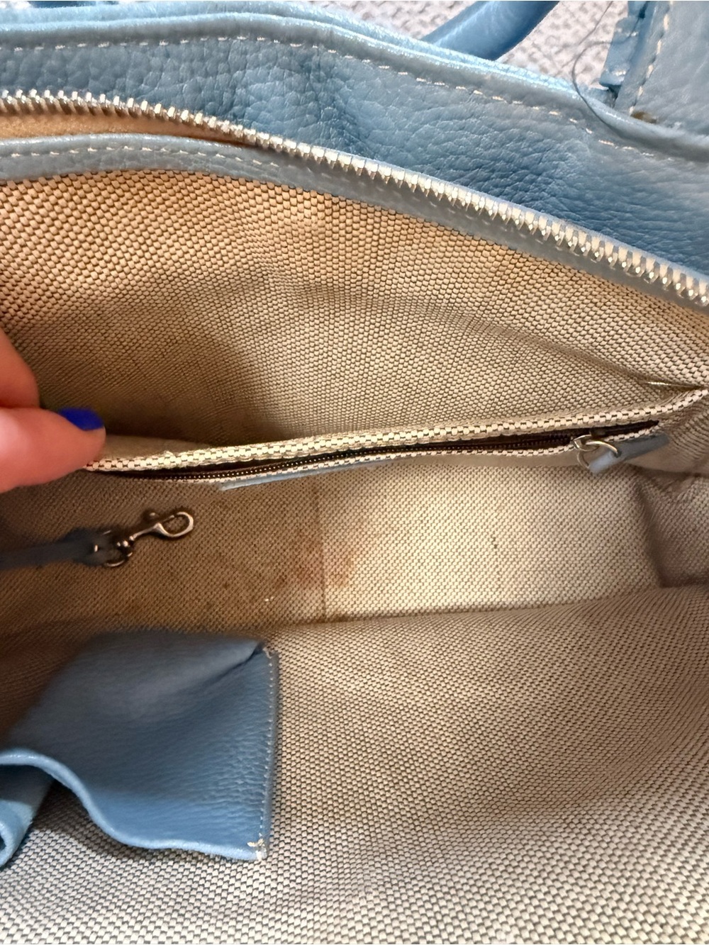 Vintage Dooney & Bourke Powder Blue Pebble All Weather Leather (AWL) 2 Satchel - Picture 6 of 11